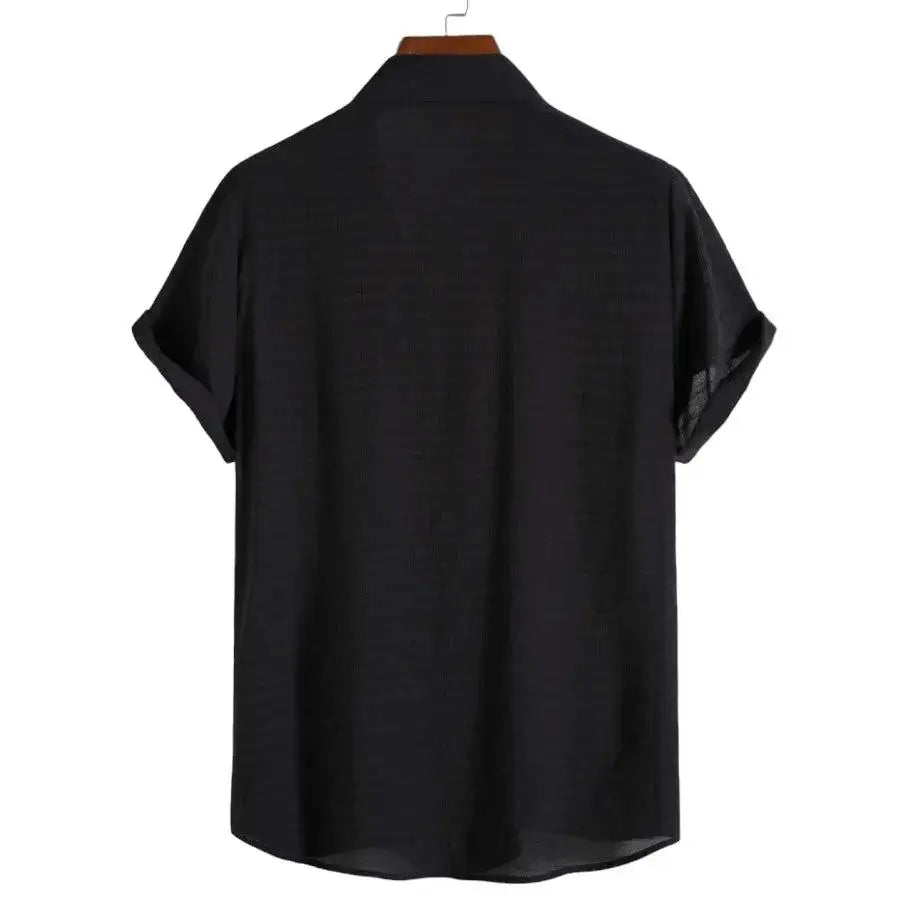 Solid Textured Beach Shirt, Black option, back view