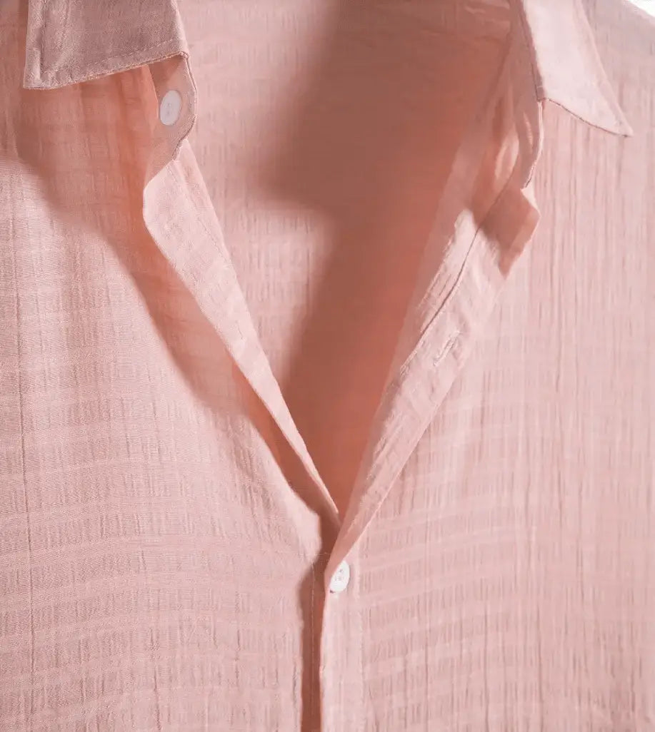 Solid Textured Beach Shirt, collar detail