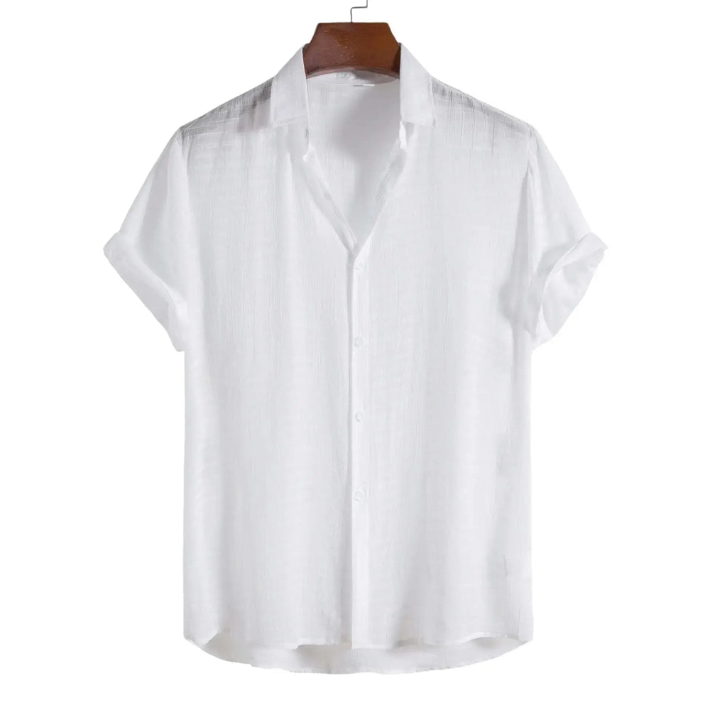 Solid Textured Beach Shirt, White option, front view