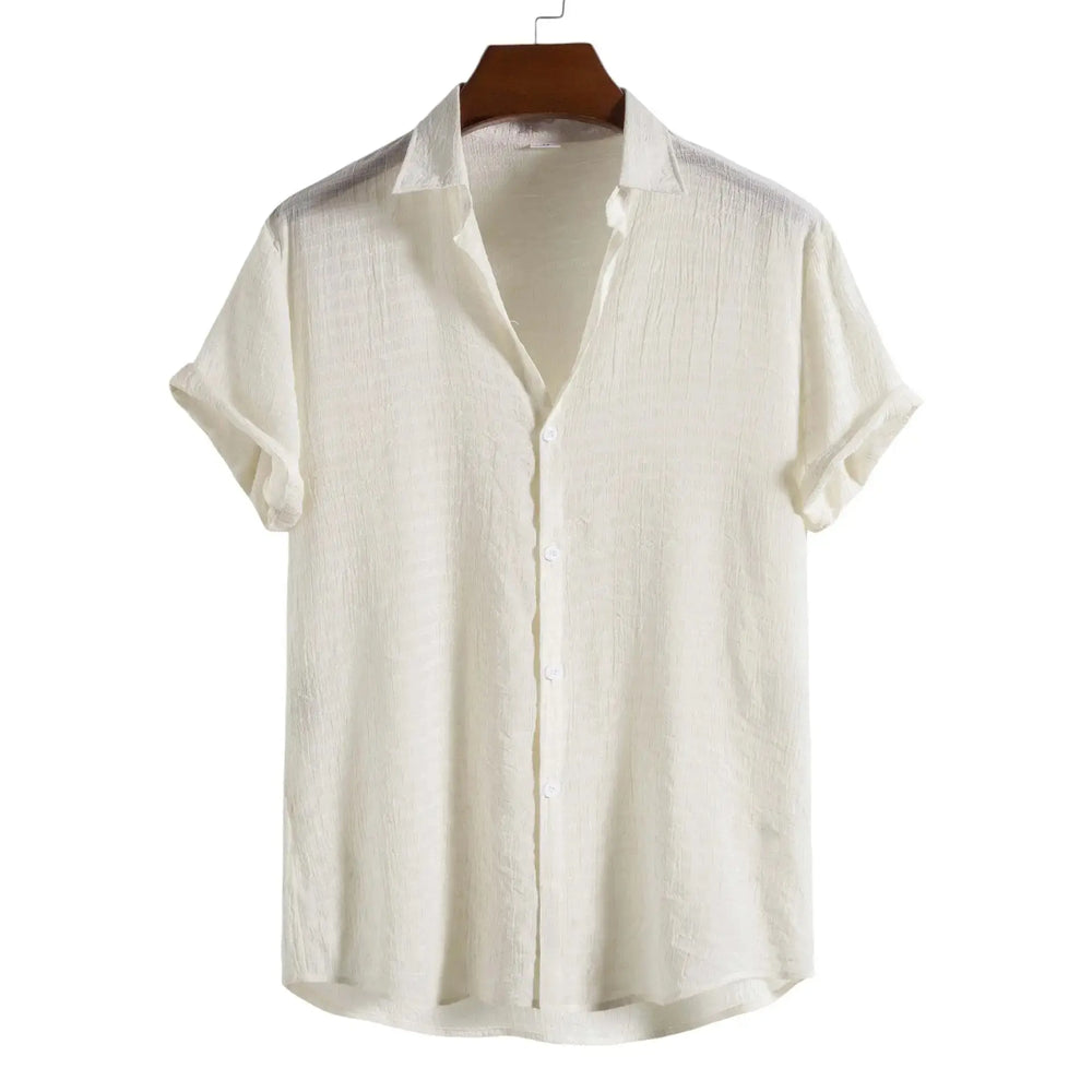 Solid Textured Beach Shirt, Cream option, front view
