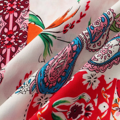 Red Paisley Patchwork Button-Up Shirt, pattern and fabric detail