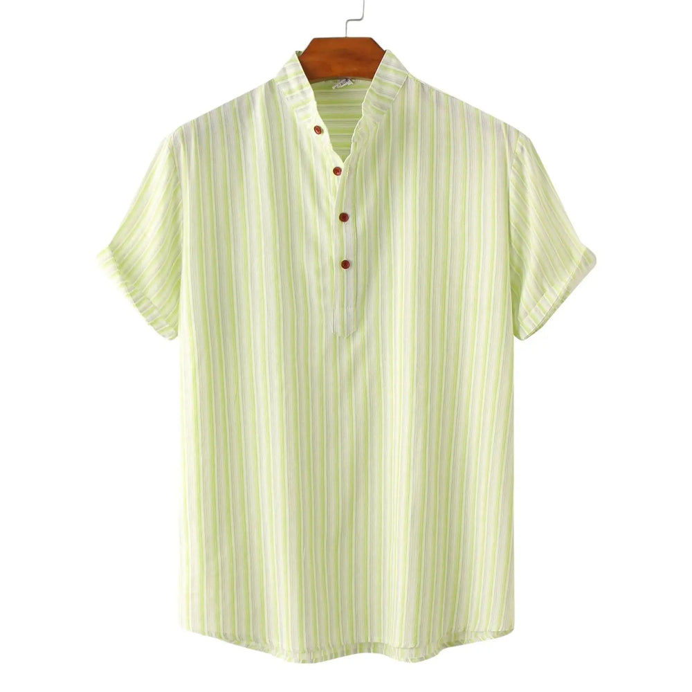 Fine Stripe Band Collar Shirt, Green option, front view
