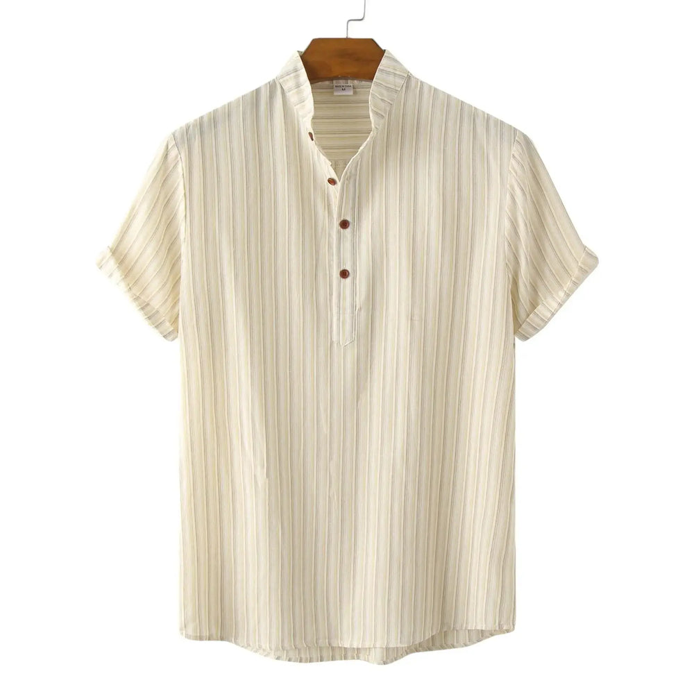 Fine Stripe Band Collar Shirt, Khaki option, front view