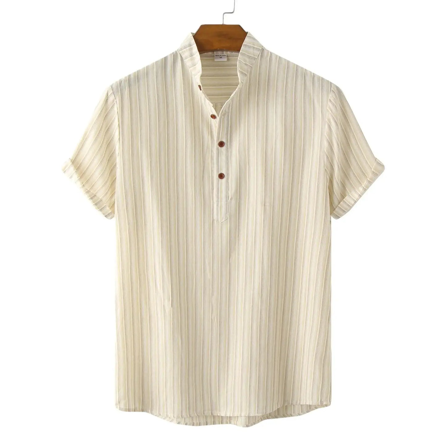 Premium Short Sleeve Stripe Shirt - Shirt - Dan Flashes - Khaki - Premium short sleeve stripe shirt - Dan Flashes