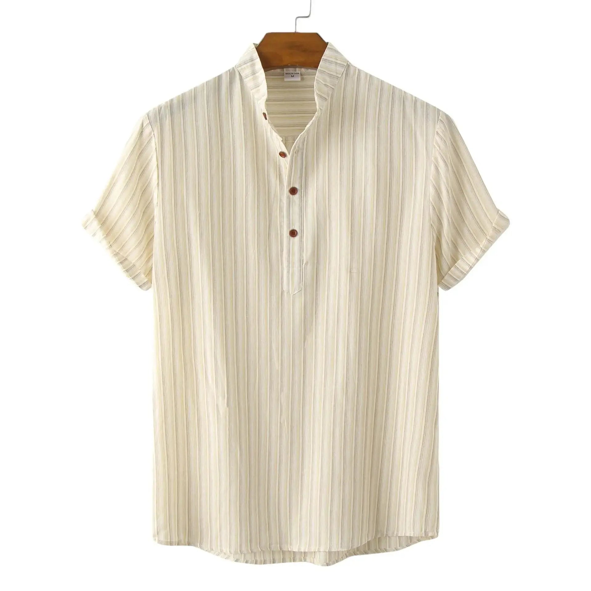 Premium Short Sleeve Stripe Shirt - Shirt - Dan Flashes - Khaki - Premium short sleeve stripe shirt - Dan Flashes