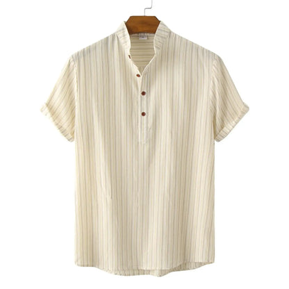 Premium Short Sleeve Stripe Shirt - Shirt - Dan Flashes - Khaki - Premium short sleeve stripe shirt - Dan Flashes