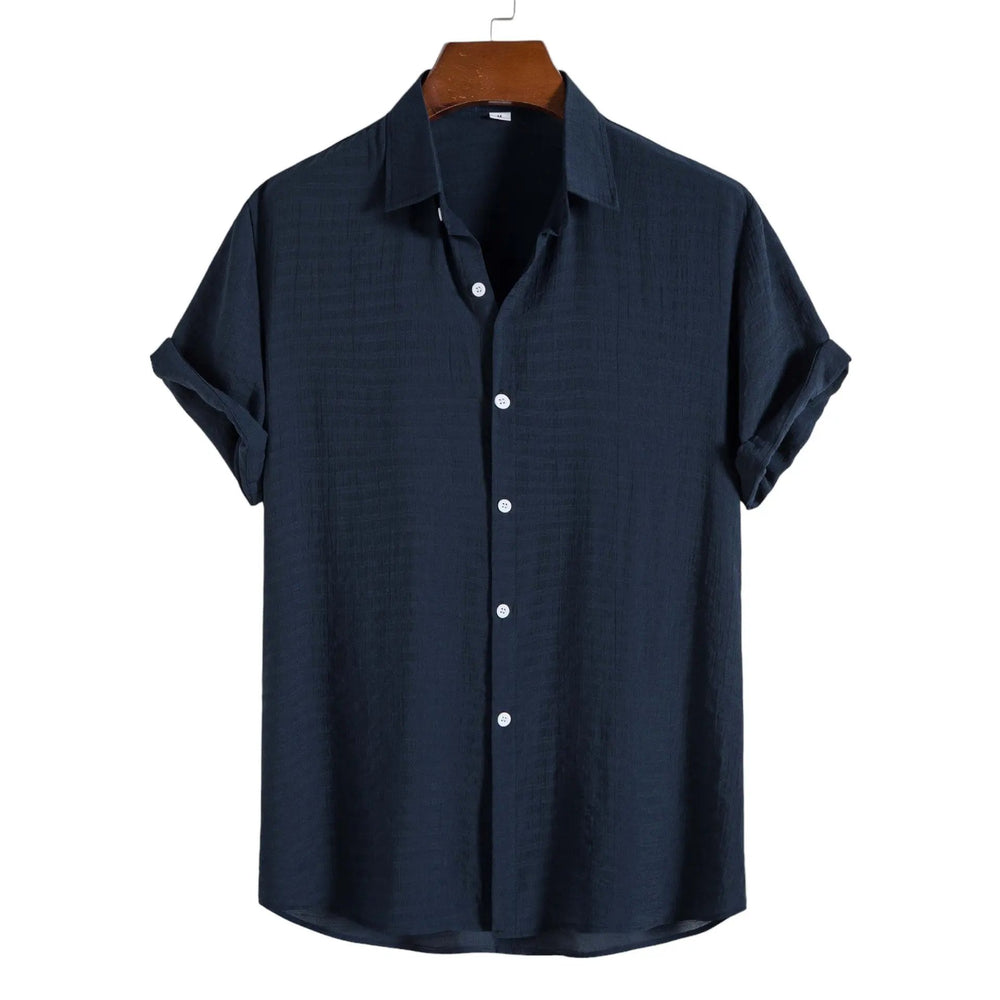 Solid Textured Beach Shirt, Dark blue option, front view