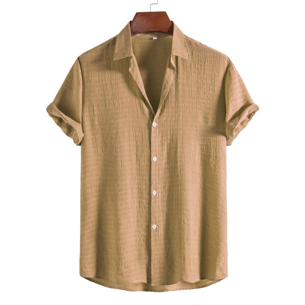 Solid Textured Beach Shirt, Khaki option, front view