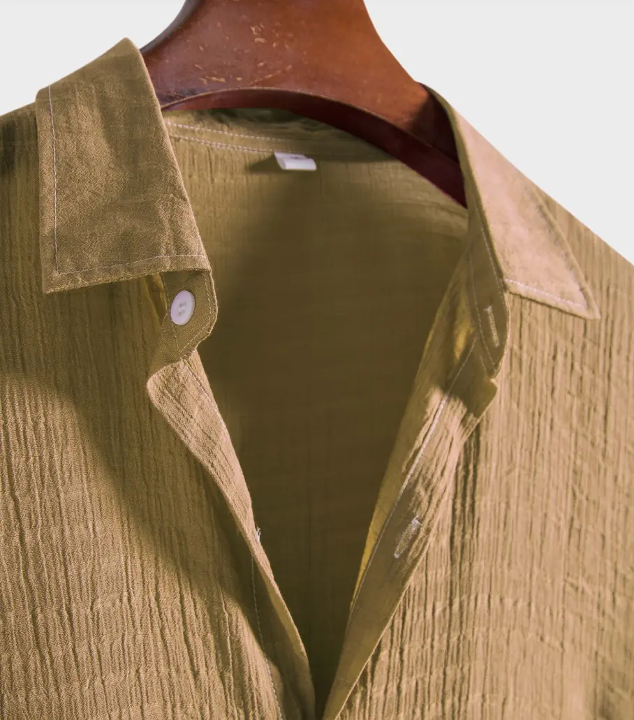 Solid Textured Beach Shirt, collar detail