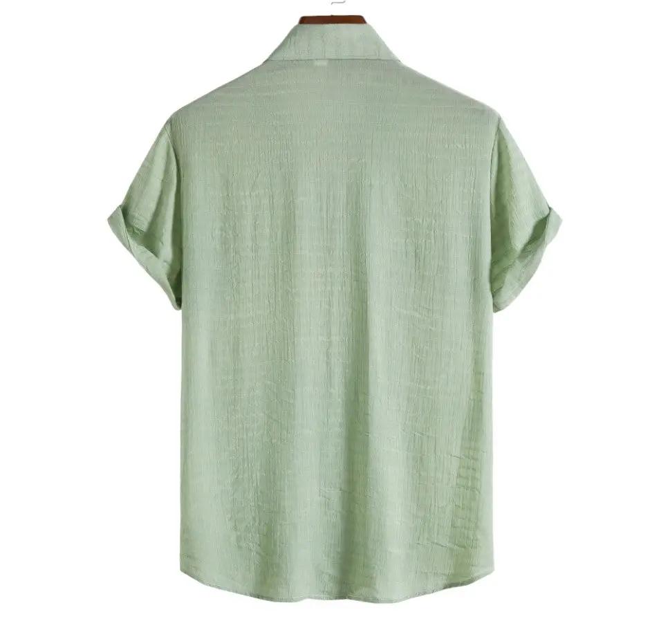 Solid Textured Beach Shirt, Light green option, back view