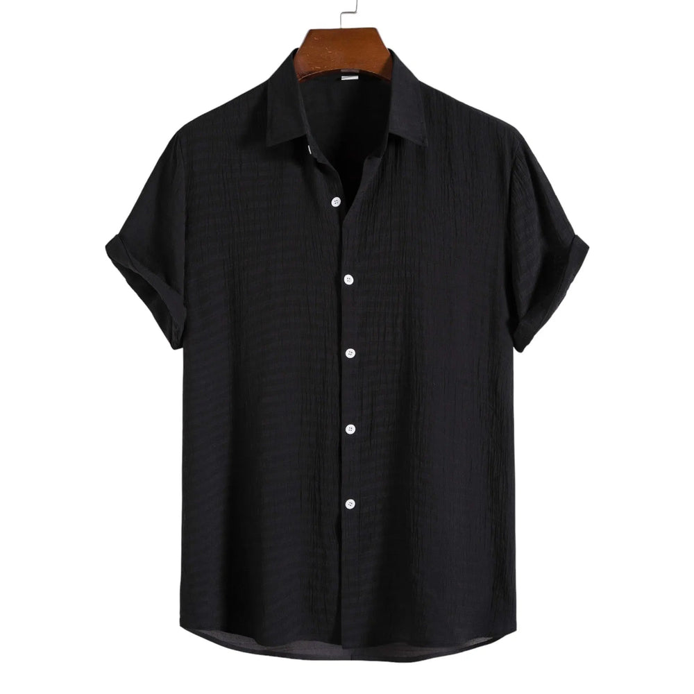 Solid Textured Beach Shirt, Black option, front view