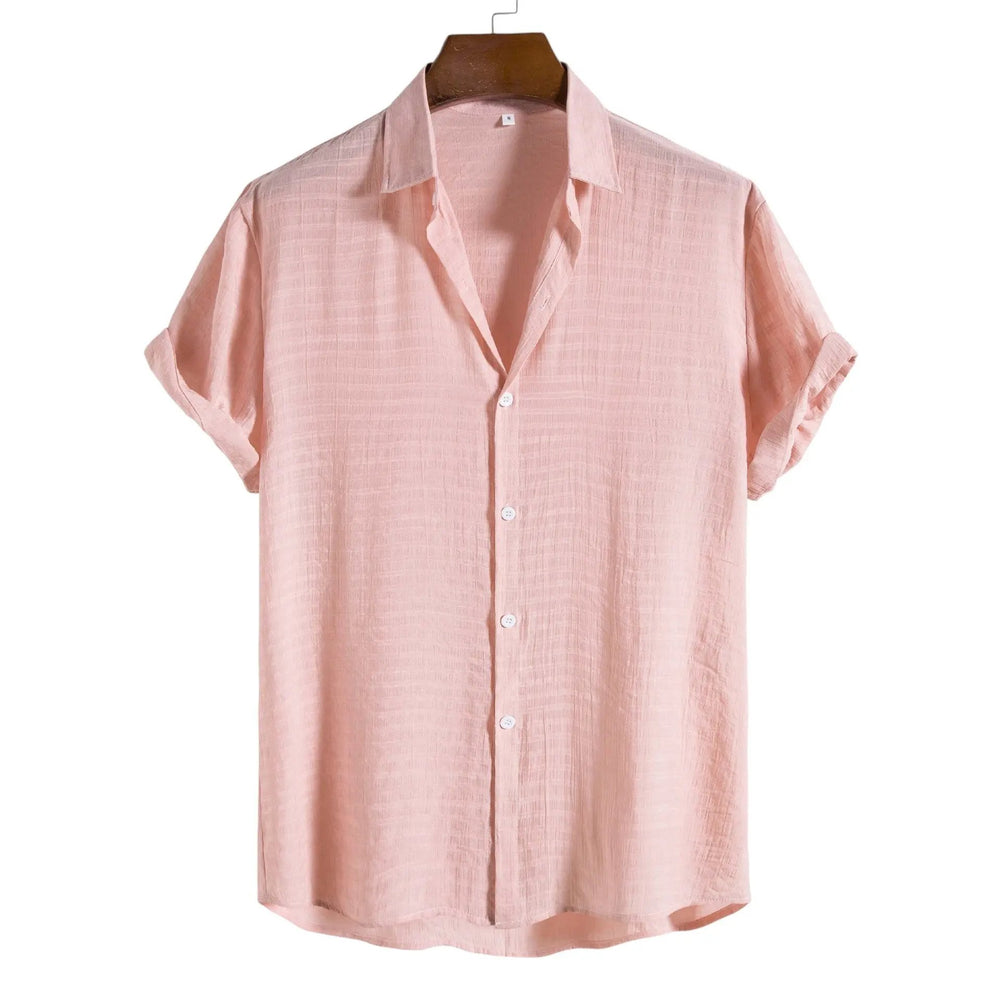 Solid Textured Beach Shirt, Salmon option, front view