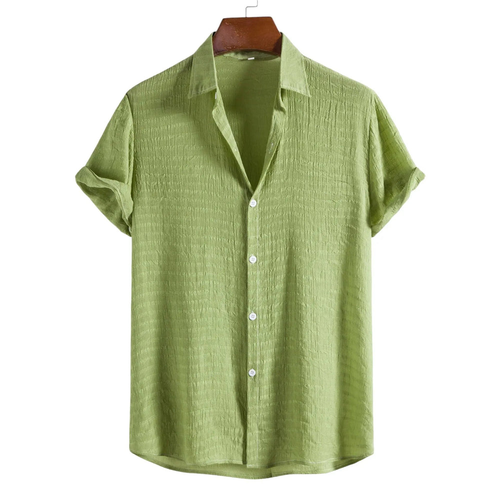 Solid Textured Beach Shirt, Green option, front view