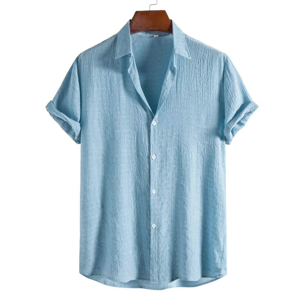 Solid Textured Beach Shirt, Light blue option, front view