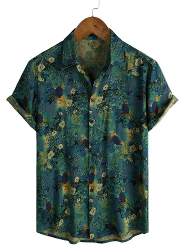 Retro Floral Short Sleeve Shirt for men in cotton-linen blend - Dan Flashes
