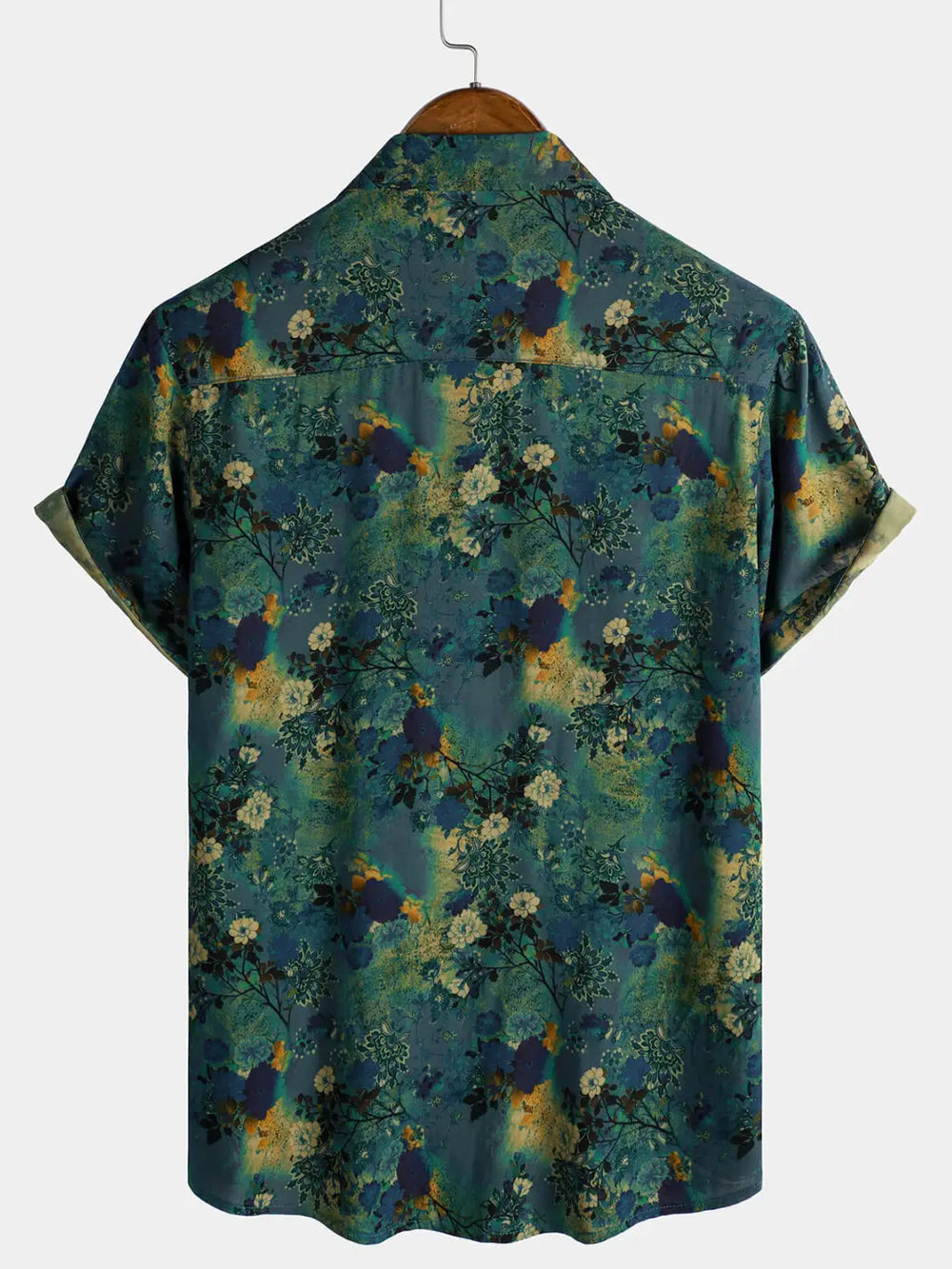 Dark Green Floral Short-Sleeve Shirt, back view