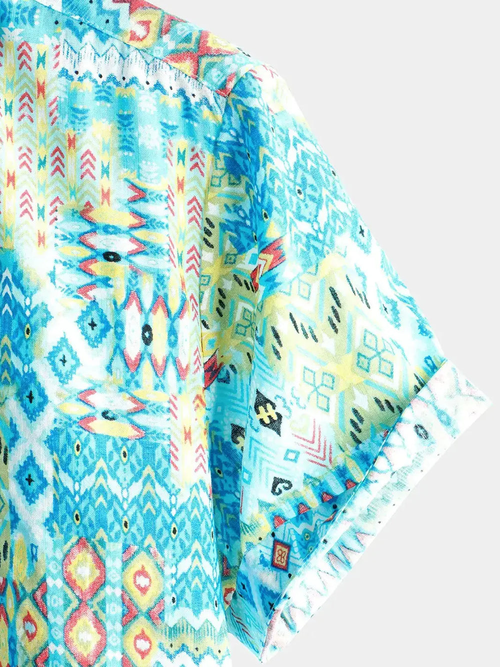 Turquoise Border Print Shirt, sleeve and pattern detail