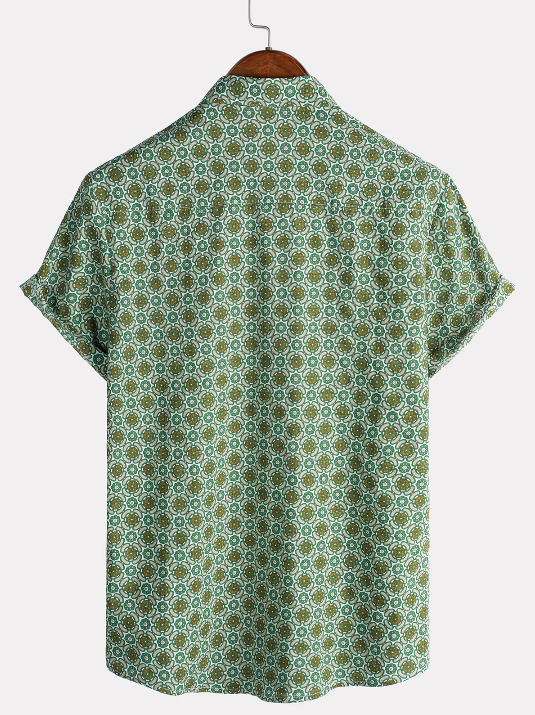 Green Floral Print Lightweight Cotton Short Sleeve Shirt