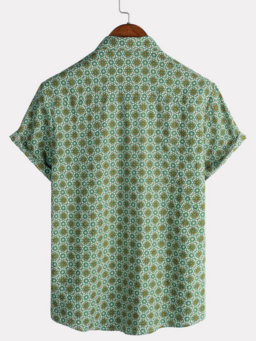 Green Floral Print Lightweight Cotton Short Sleeve Shirt