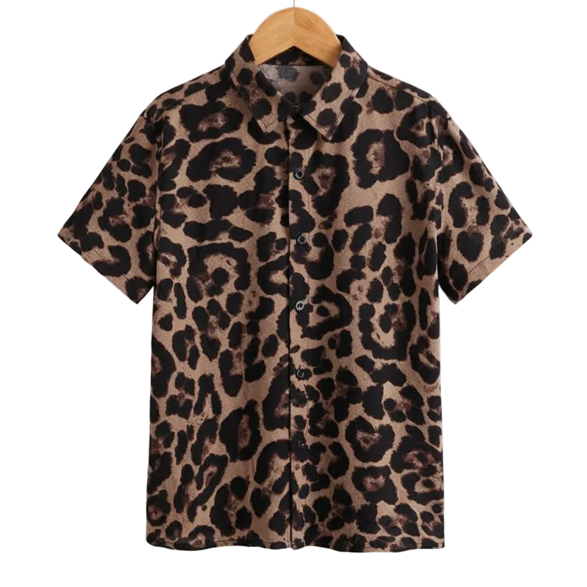 Animal print band collar shirt for men in cotton-linen - Dan Flashes