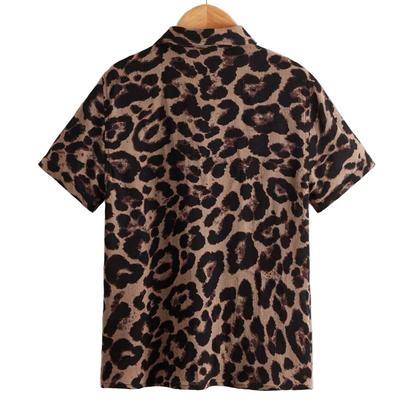 Mens animal print band collar shirt, print detail - Dan Flashes