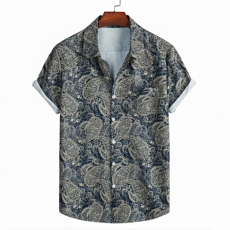Paisley button up shirt for men in cotton-linen - Dan Flashes