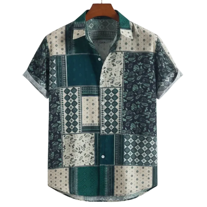Paisley print short sleeve shirt for men in cotton-linen - Dan Flashes
