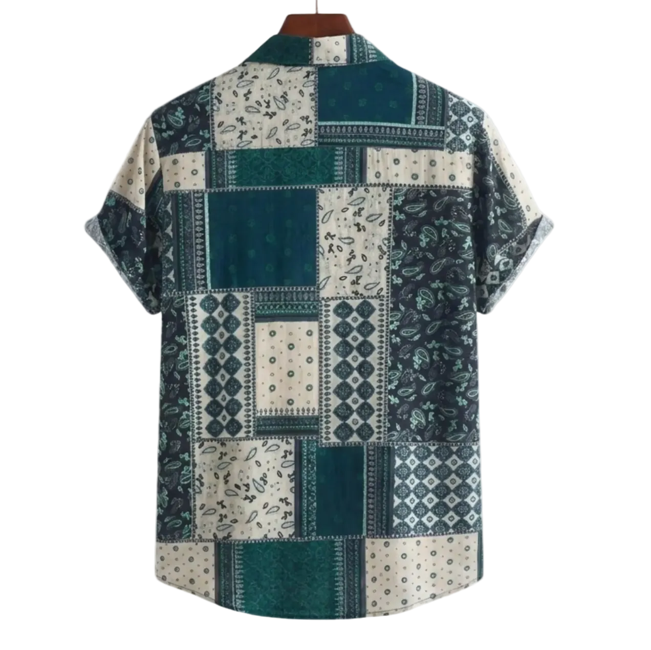 Mens paisley print short sleeve shirt, detail - Dan Flashes