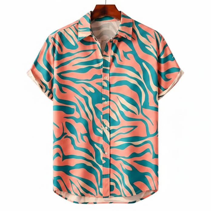 Zebra print band collar shirt for men in cotton-linen - Dan Flashes