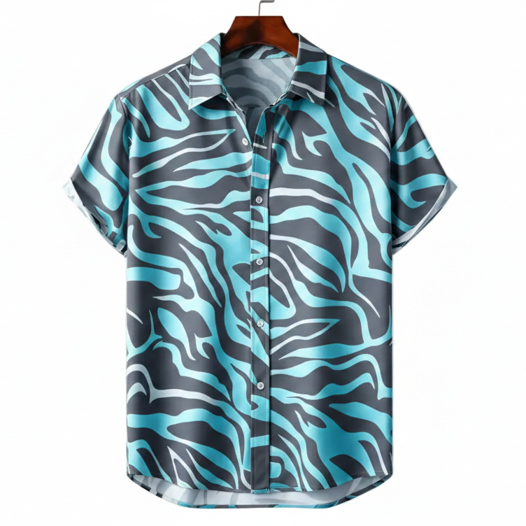 Zebra stripe beach shirt for men in cotton-linen - Dan Flashes
