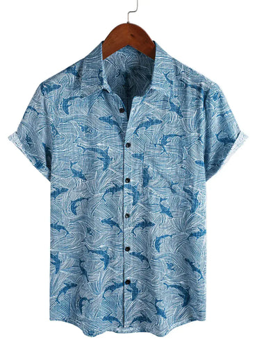 Shark Attack Print Shirt for men in cotton-linen blend - Dan Flashes