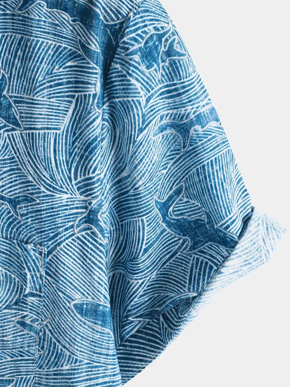 Shark Print Button-Up Shirt, sleeve and pattern detail