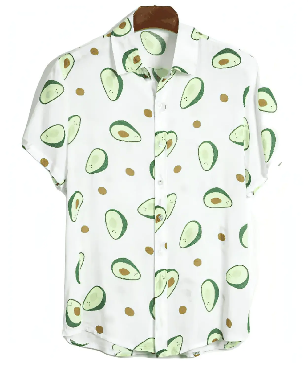 Avocado Print Button-Up Shirt, White option, front view