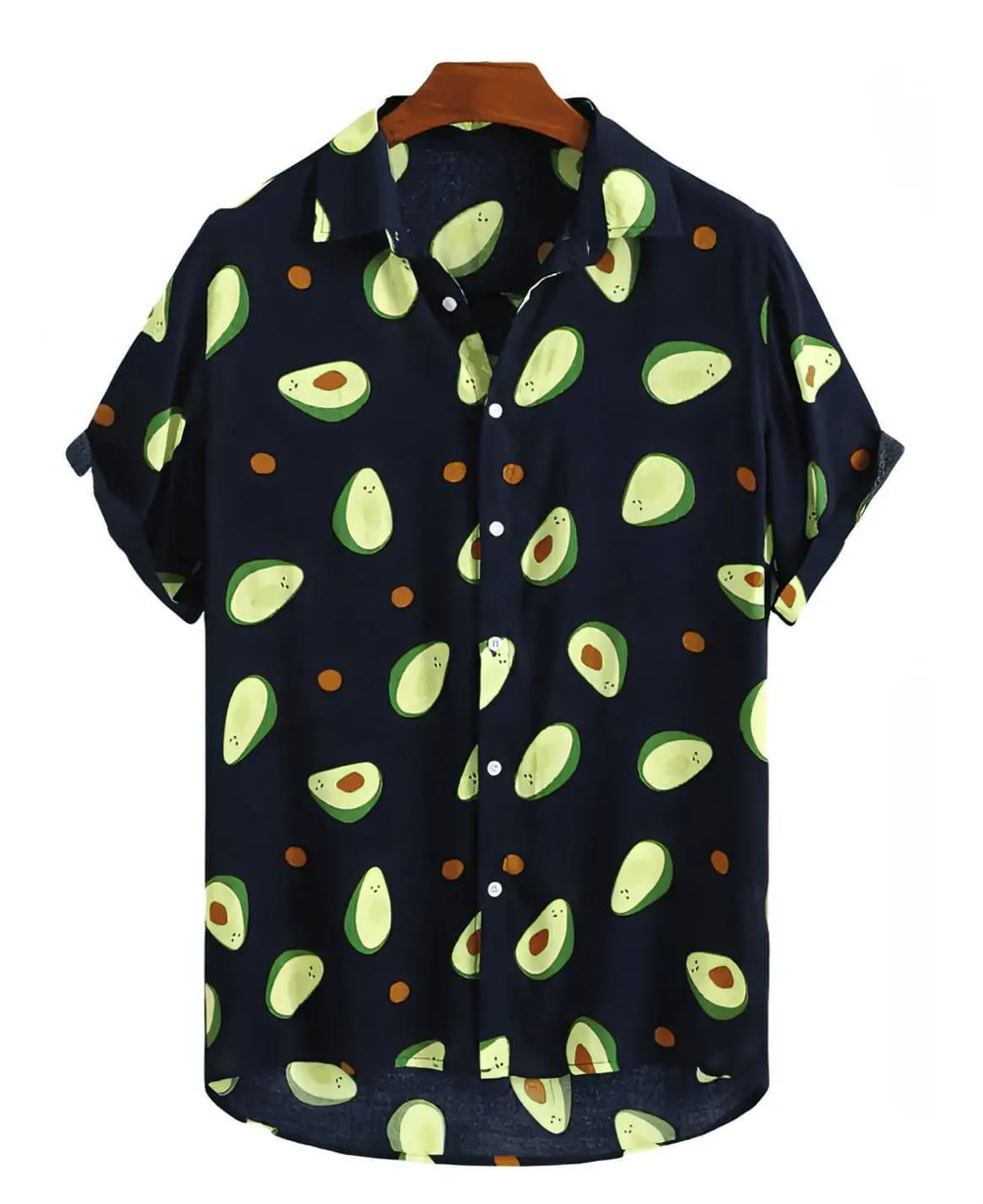 Avocado Print Button-Up Shirt, Black option, front view