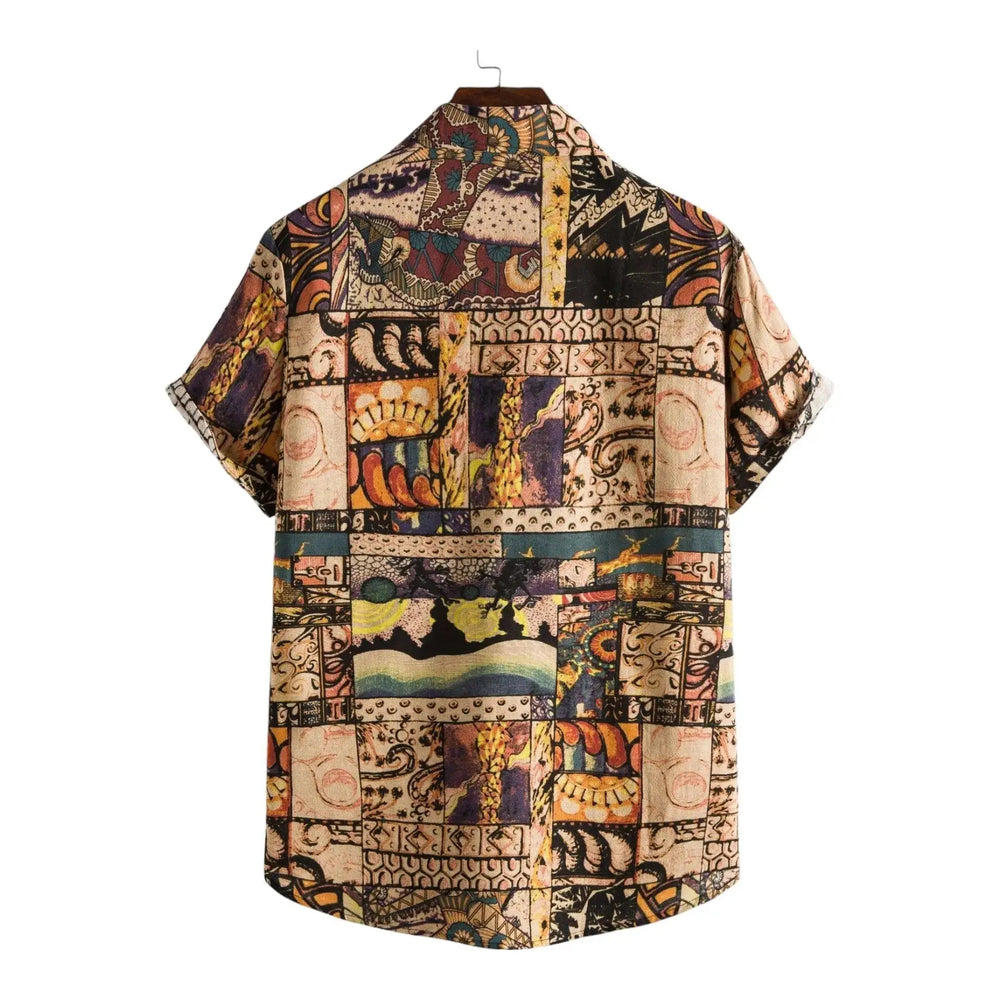 Earth Tone Panel Hawaiian Shirt, back view