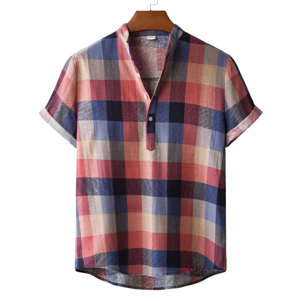 Large Check Short-Sleeve Shirt, Red option, front view