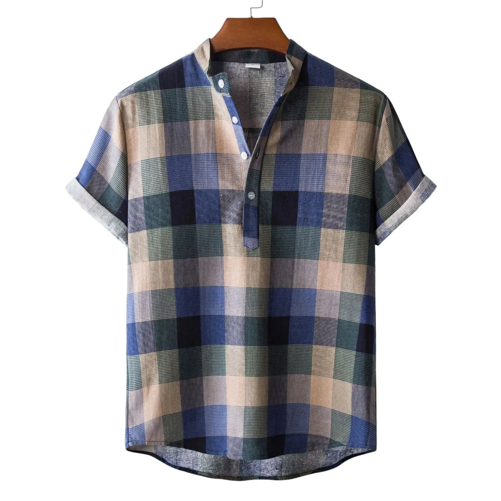 Large Check Short-Sleeve Shirt, Blue option, front view