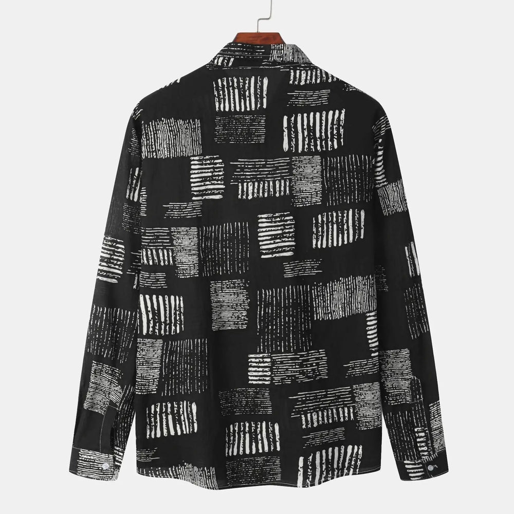 Abstract Block Print Long Sleeve Shirt, Black option, back view