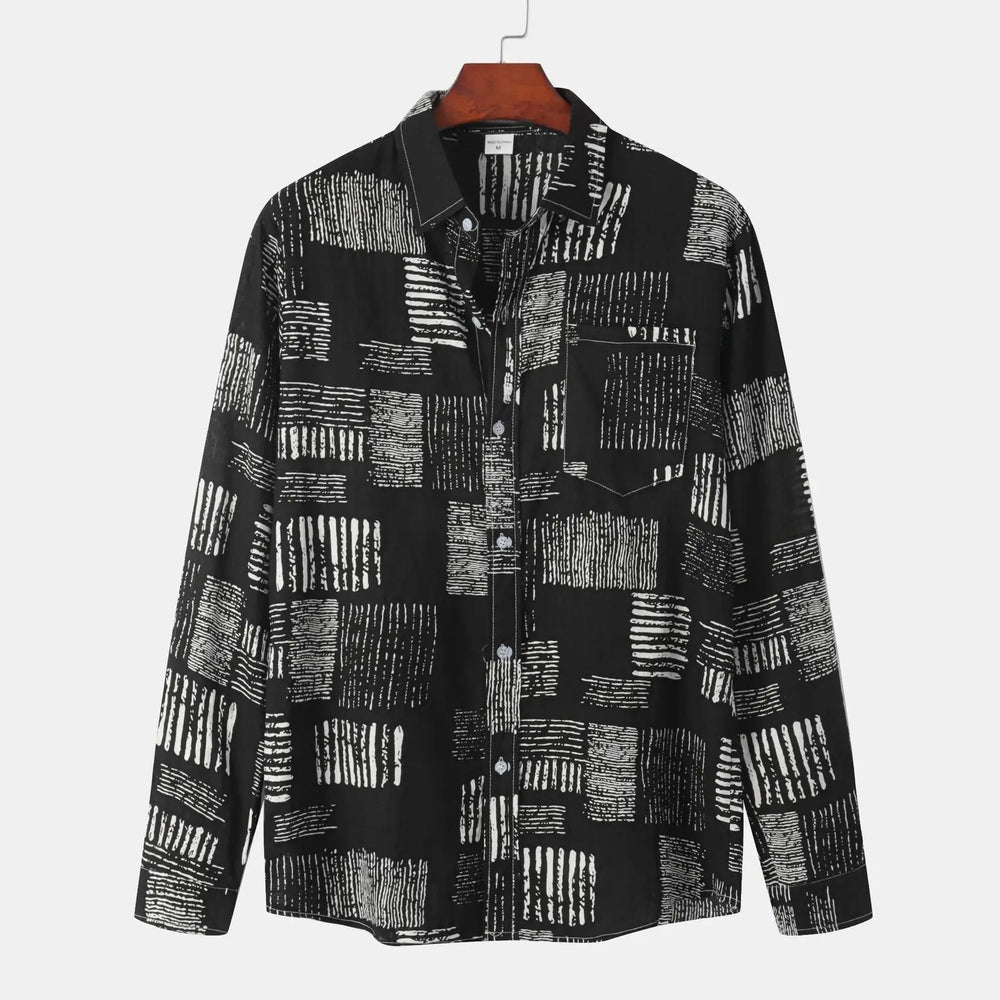 Abstract Block Print Long Sleeve Shirt, Black option, front view