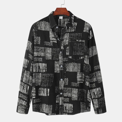 Slim Autumn Long Sleeve Shirt - 0 - Dan Flashes - Black - Autumn Plaid Long Sleeve Slim Casual Shirt Men's Dan Flashes