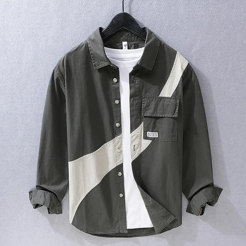 Stitching Shirt Men's Trendy Long Sleeve Tooling Top Dan Flashes