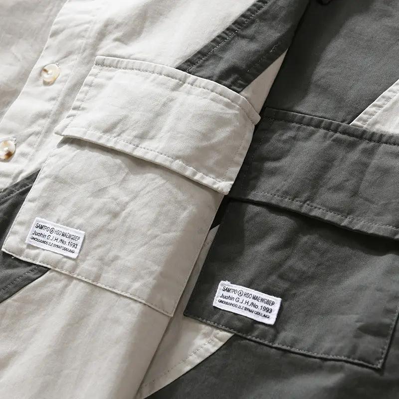 Stitching Shirt Men's Trendy Long Sleeve Tooling Top Dan Flashes