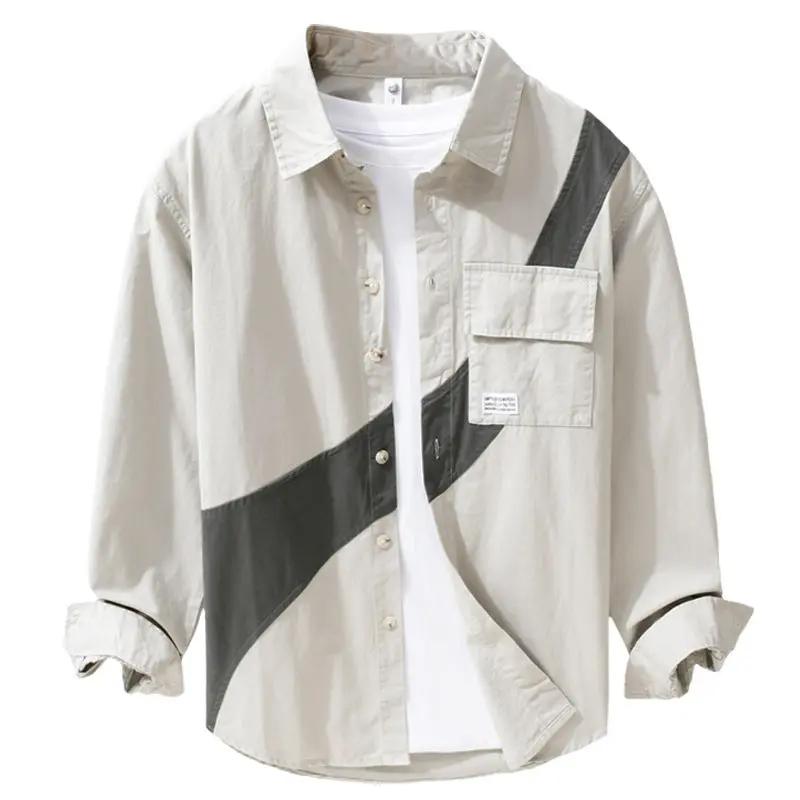 Stitching Shirt Men's Trendy Long Sleeve Tooling Top Dan Flashes