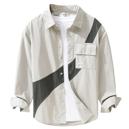 Stitching Shirt Men's Trendy Long Sleeve Tooling Top Dan Flashes