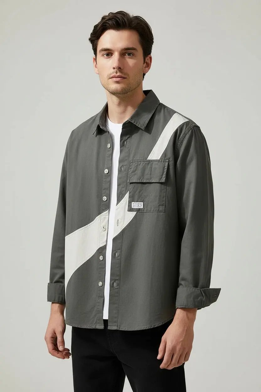 Stitching Shirt Men's Trendy Long Sleeve Tooling Top Dan Flashes