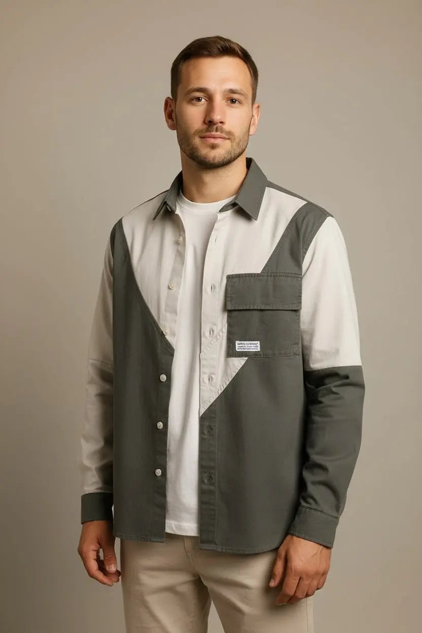 Stitching Shirt Men's Trendy Long Sleeve Tooling Top Dan Flashes