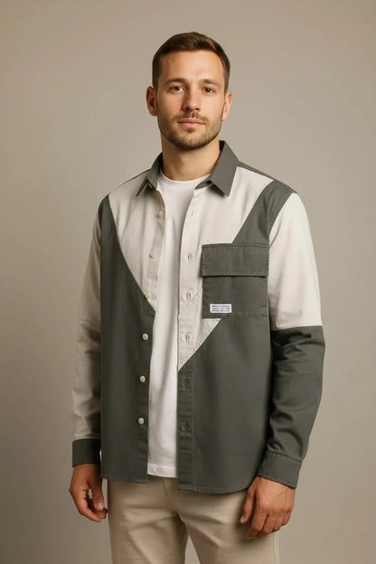 Stitching Shirt Men's Trendy Long Sleeve Tooling Top Dan Flashes