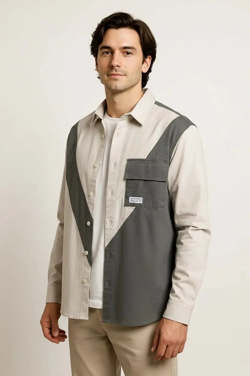 Stitching Shirt Men's Trendy Long Sleeve Tooling Top Dan Flashes