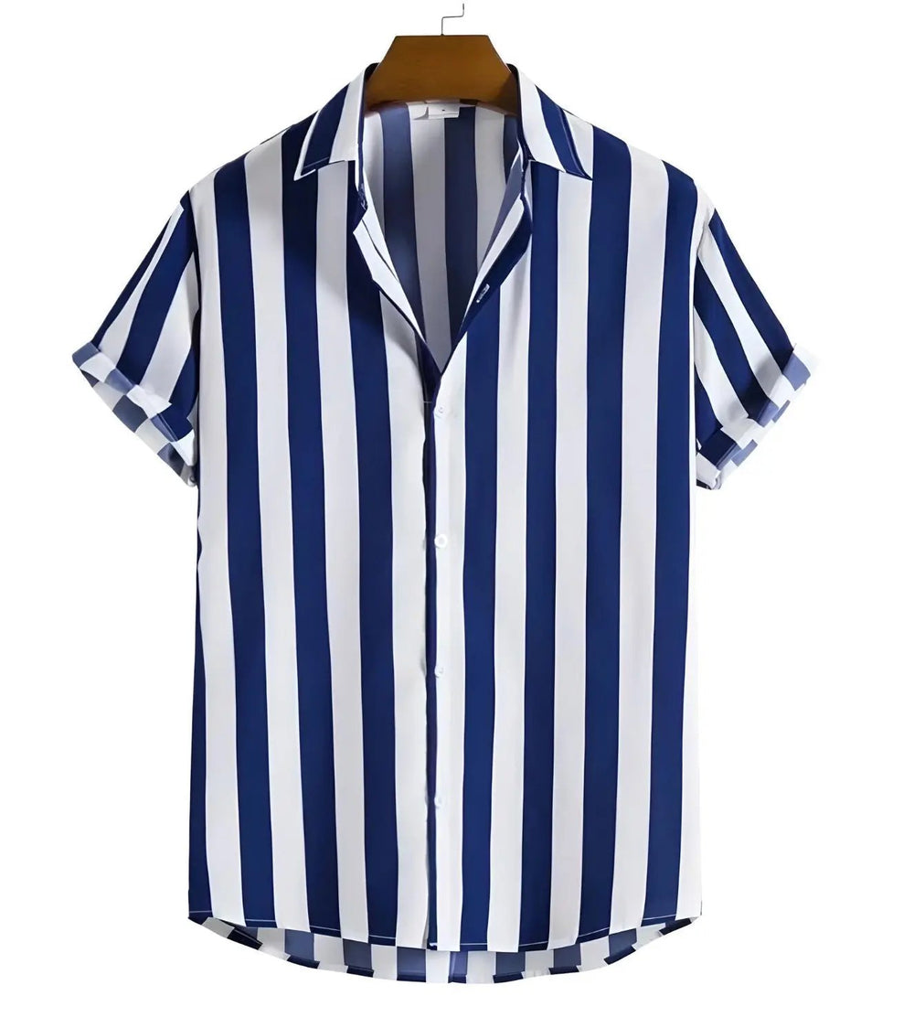 Broad Stripe Hawaiian Shirt, Blue option, front view