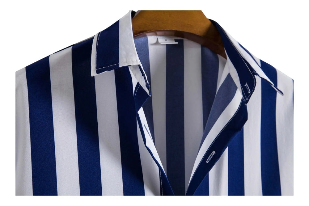 Broad Stripe Hawaiian Shirt, collar detail